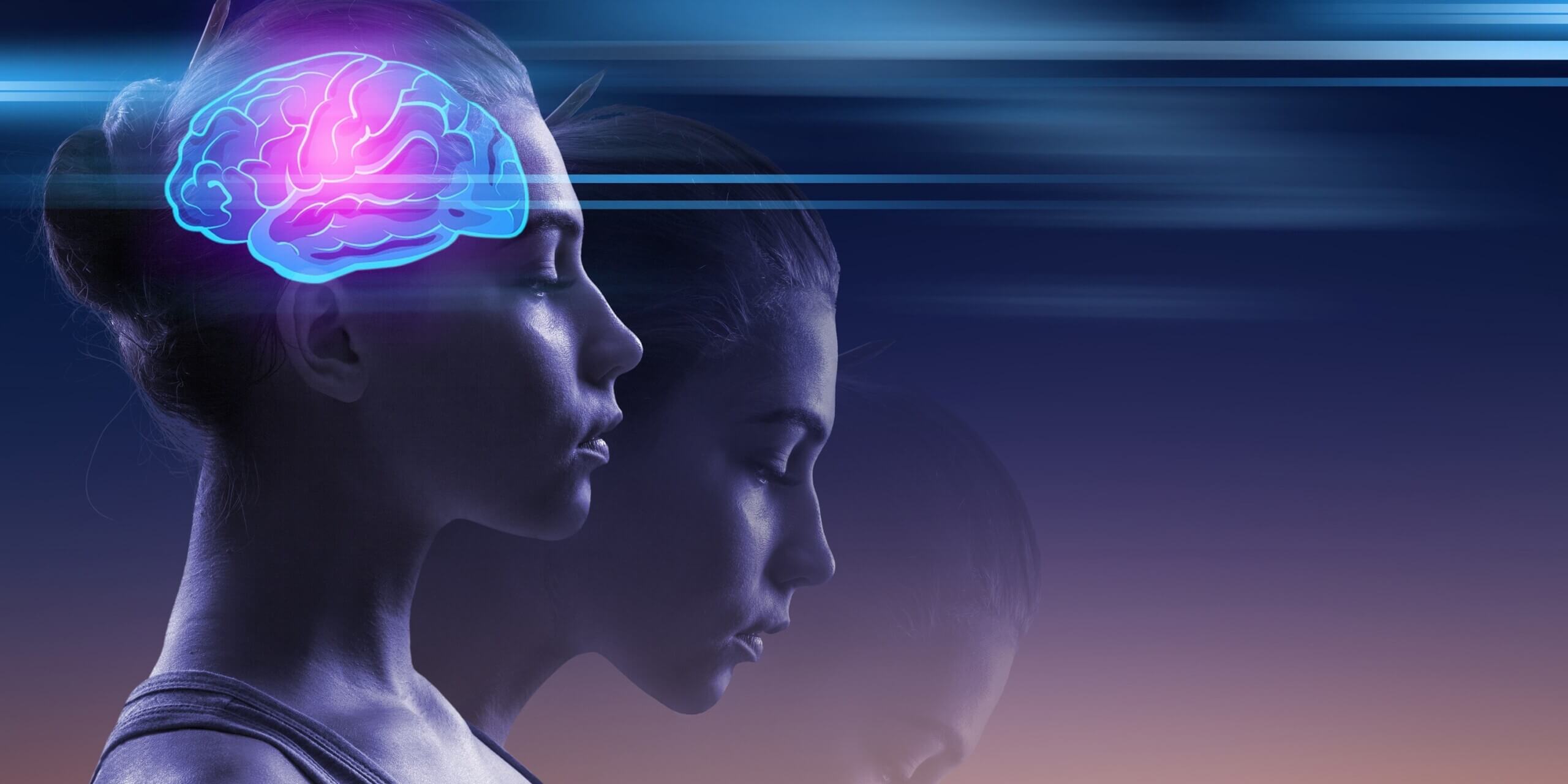 Symbolbild, Frau mit einem farblich hervorgehobenen Gehirn