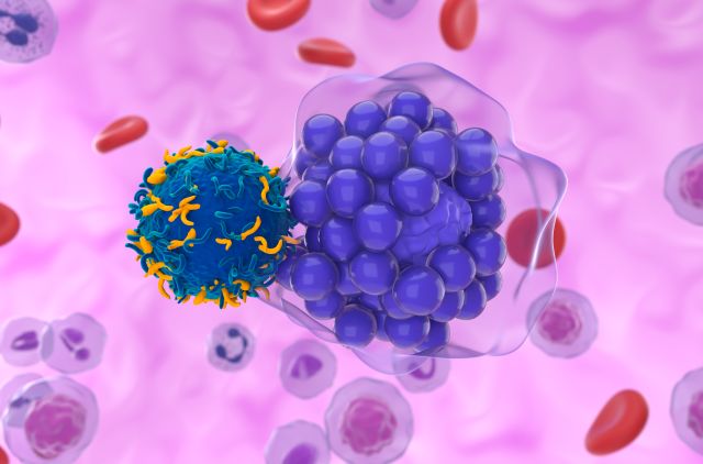CAR-T-Zelltherapie bei diffusem großzelligem B-Zell-Lymphom (DLBCL) – Nahaufnahme, 3D-Illustration