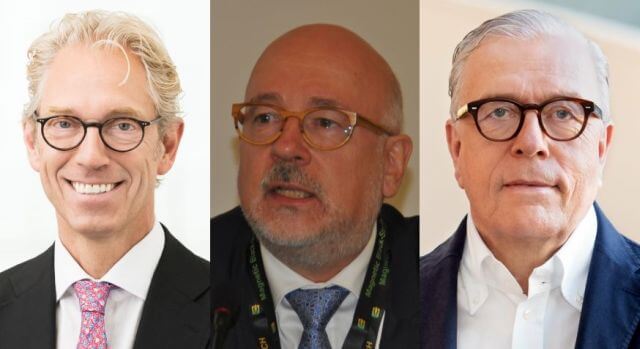 Gegen die vorgeschlagene Abschaffung der ambulanten Fachärzteschaft protestierten der KBV-Vorsitzende Dr. Andreas Gassen, der SpiFa-Vorsitzende Dr. Dirk Heinrich und der Präsident der Bundesärztekammer, Dr. Klaus Reinhardt. Foto: KBV/SpiFa/BÄK