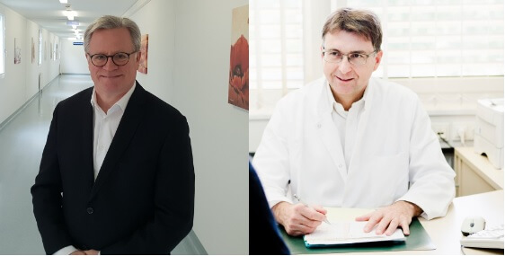 Prof. Dr. Axel Häcker (links) ist ab dem 1. April der neue Leiter der Klinik für Urologie, (Foto: privat) Prof. Dr. Georg Hofmockel (rechts) geht in den Ruhestand. (Foto: Nowicki)