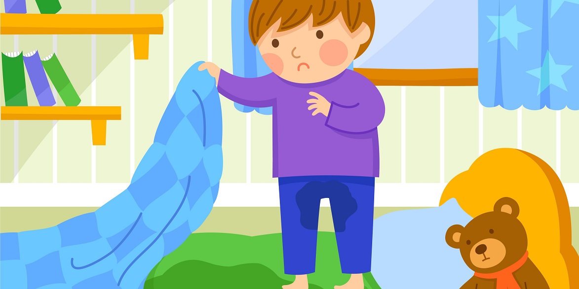 Junge hält Bettdecke hoch