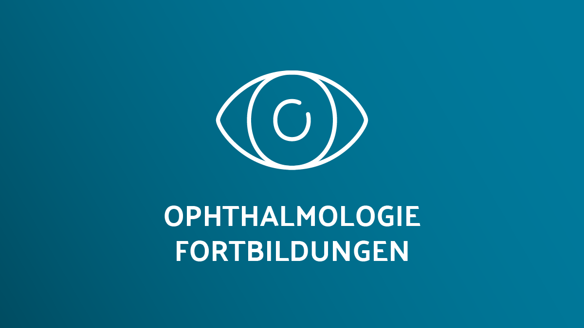 Augen-Icon mit dem Text „Ophthalmologie Fortbildungen“ auf blauem Hintergrund.