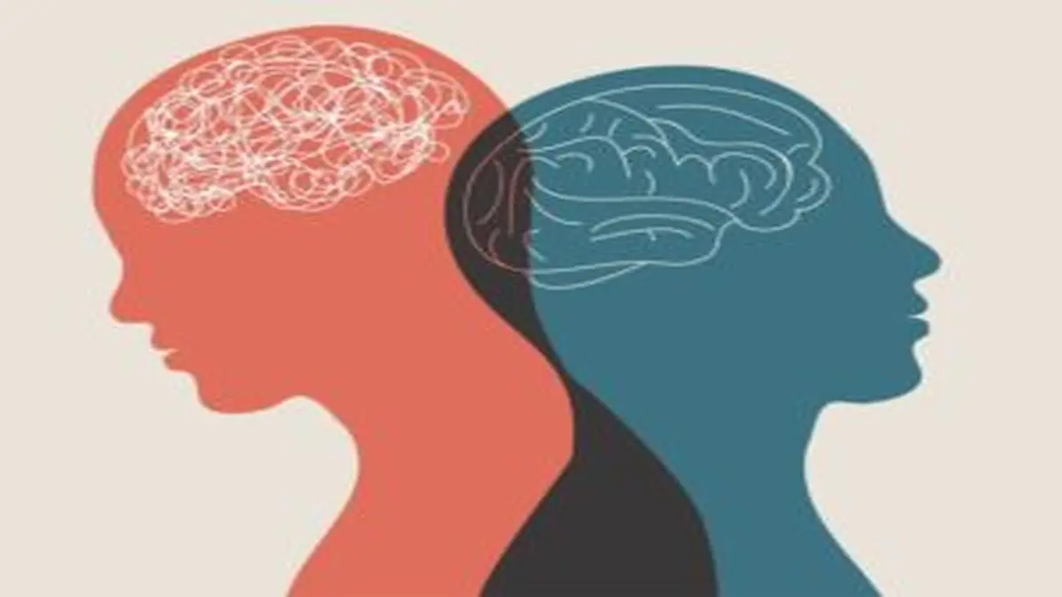 stilisierte Darstellung von zwei Köpfen mit unterschiedlichen Gehirnstrukturen. Es symbolisiert die psychosozialen und emotionalen Herausforderungen, denen junge Erwachsene nach einer allogenen hämatopoetischen Stammzelltransplantation (HSCT) gegenüberstehen.