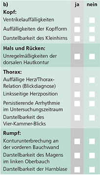 gyn-5-25_zs_screening_scharf_abb1 Abb. 1: Systematische Abfrage von Leitsymptomen in den Bereichen Kopf, Hals und Rücken, Thorax sowie Rumpf. Durch die klar strukturierte Vorgehensweise wird die diagnostische Genauigkeit erhöht.