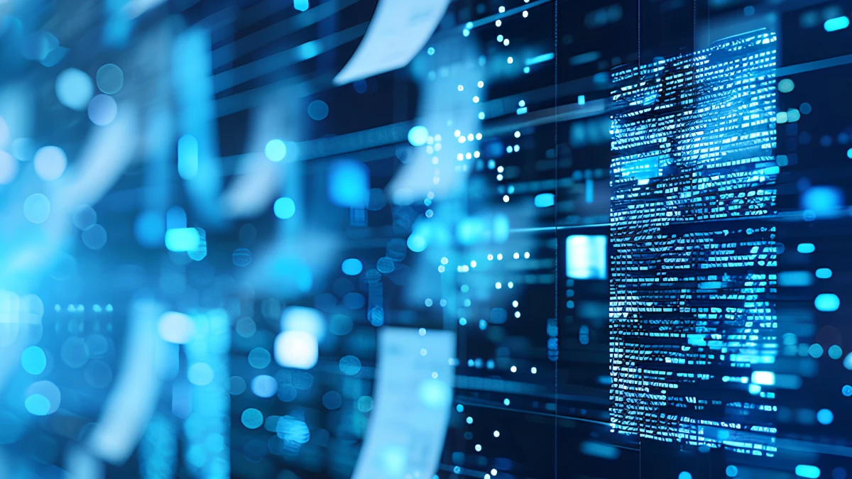 Futuristisch anmutendes Bild, man sieht ein Data Board, auf dem Text generiert wird.