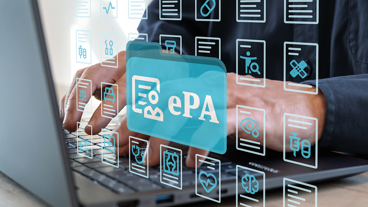 elektronische patientenakte als grafik vor notebook