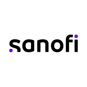 Sanofi Logo in moderner schwarz-lila Schrift auf weißem Hintergrund