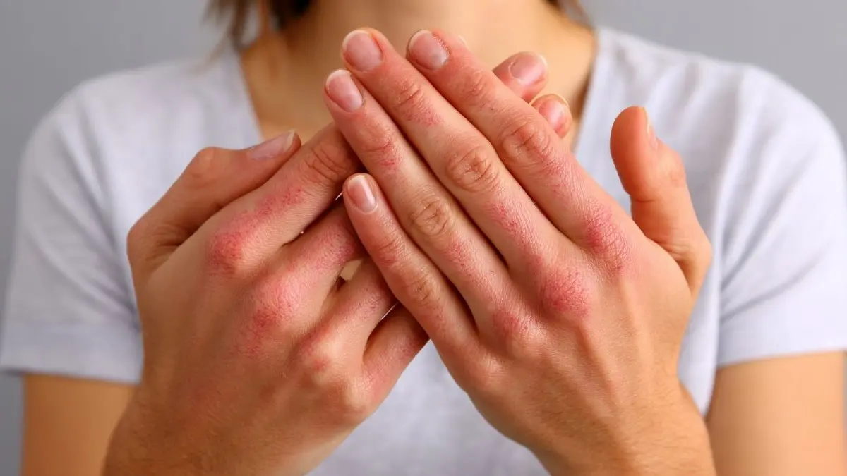 Haende mit geroeтeten und trockenen Hautveraenderungen – neuer Game-Changer in der Therapie des chronischen Handekzems (CHE)