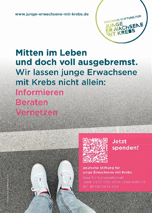 Grafik einer Initiative fuer junge Erwachsene mit Krebs mit Informations- und Spendenhinweisen
