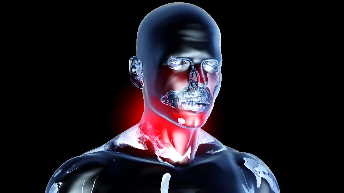 Medizinische 3D-Illustration mit hervorgehobenem Kopf-Hals-Bereich zur Darstellung von Kopf-Hals-Tumoren