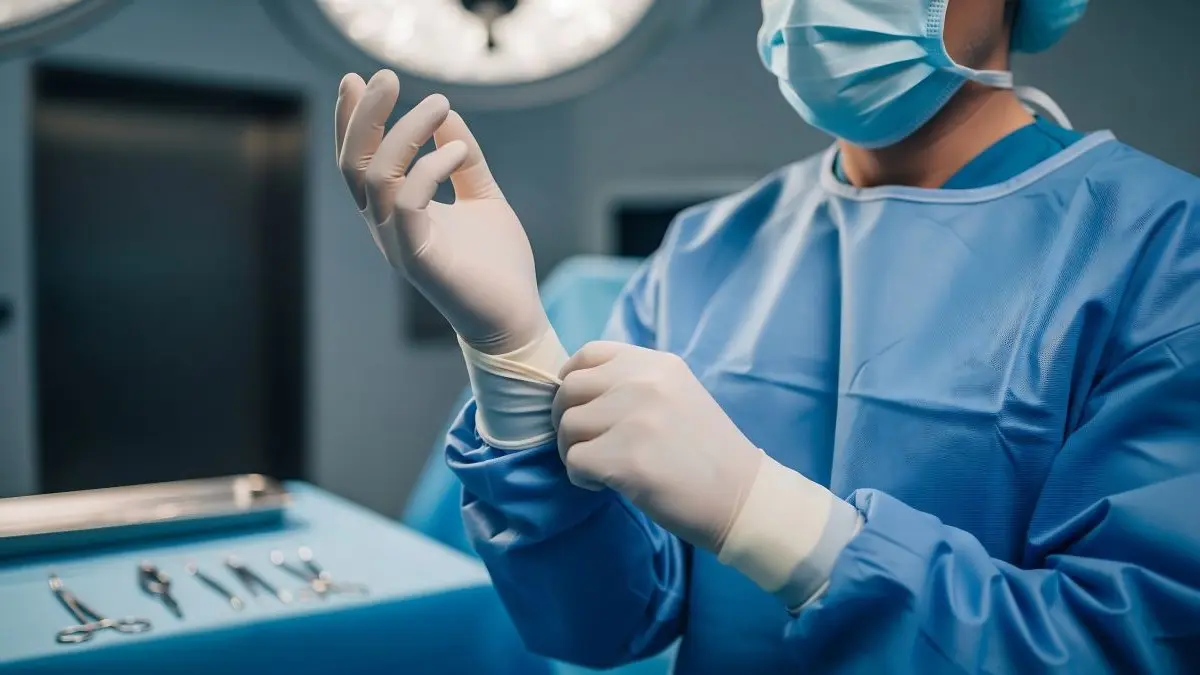 Urologischer Chirurg bereitet sich im OP auf die operative Korrektur komplexer Penisdeviationen bei Induratio Penis Plastica vor