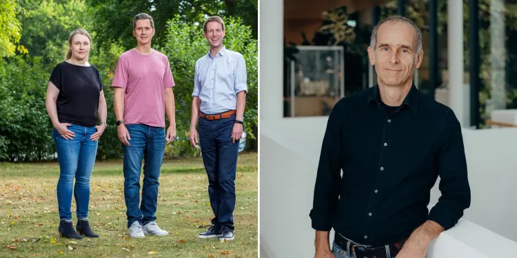 Prof. Nina Neuhaus, Prof. Timo Strünker und Prof. Frank Tüttelmann (v. l.) bilden das Sprecherteam des neuen SFB aus der Reproduktionsmedizin. Prof. Stefan Luschnig (r.) ist Sprecher des SFB „Dynamische zelluläre Grenzflächen: Bildung und Funktion”. © Kochinke / Michael Kuhlmann